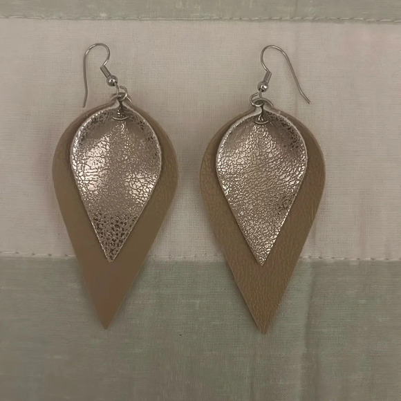 Jewelry - Faux leather earrings - gold and tan. Very pretty!